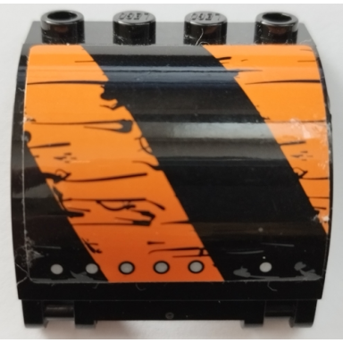 black panel 3 x 4 x 3 curved with double clip hinge with worn black and orange stripes silver rivets pattern model left side sticker - set 70654