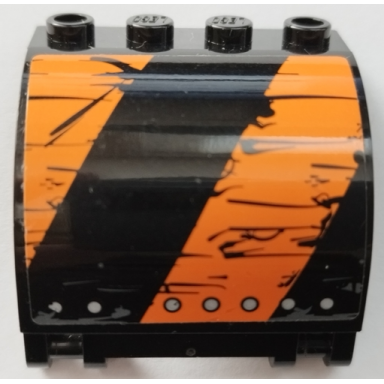 black panel 3 x 4 x 3 curved with double clip hinge with worn black and orange stripes silver rivets pattern model right side sticker - set 70654