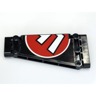 black technic panel plate 5 x 11 x 1 tapered with red and white partial 41 in circle pattern right sticker - set 42066