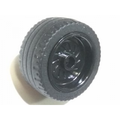 black wheel 18mm d x 12mm with axle hole and stud with black tire 24 x 12 low 18976 18977