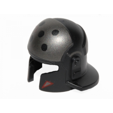 black minifigure headgear helmet sw imperial agent with cheek and neck protection with flat silver and red triangles pattern agent kallus