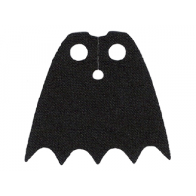 black minifigure cape cloth with top holes and scalloped 5 points bottom batman long circle neck cut - spongy stretchable fabric