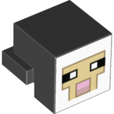 creature head pixelated with black and white eyes bright pink nose tan face with dark tan outline on white background pattern minecraft sheep