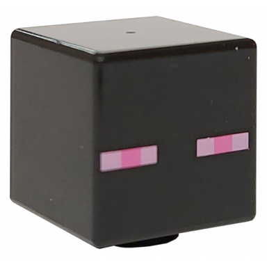 black minifigure head modified cube with pixelated dark pink and bright pink eyes pattern minecraft enderman