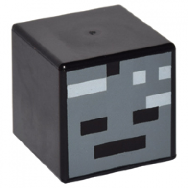 black minifigure head modified cube with pixelated dark bluish gray face with eyes and mouth pattern minecraft wither skeleton