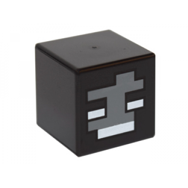 black minifigure head modified cube with pixelated dark bluish gray face and white eyes and mouth pattern minecraft wither