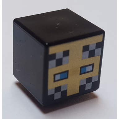 black minifigure head modified cube with pixelated gold helmet dark azure eyes and silver checkered pattern minecraft knight