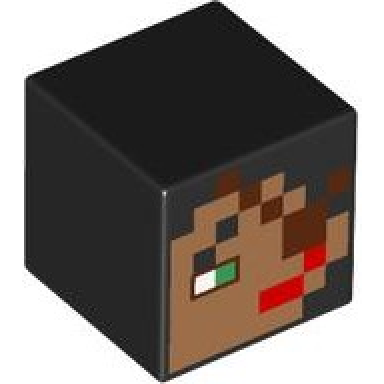minifigure head modified cube with pixelated medium nougat face red lips green eye reddish brown eye patch pattern minecraft buccaneer