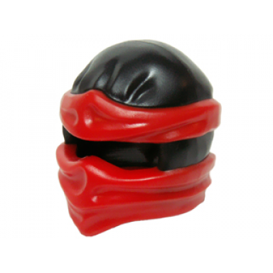black minifigure headgear ninjago wrap type 2 with molded red wraps and knot pattern
