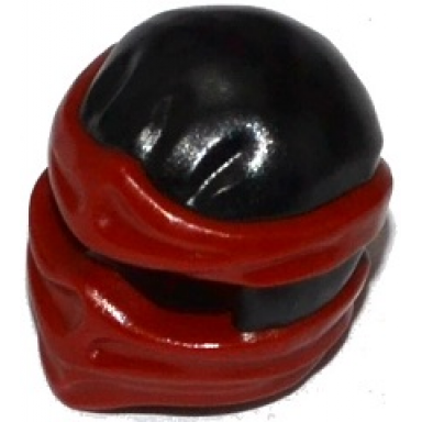 black minifigure headgear ninjago wrap type 2 with molded dark red wraps and knot pattern