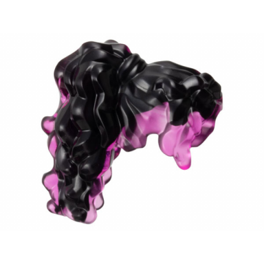 black minifigure hair female long wavy high back ponytail with marbled trans-dark pink pattern