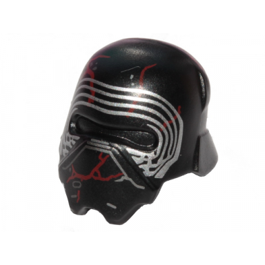 black minifigure headgear helmet sw kylo ren with red scratches pattern
