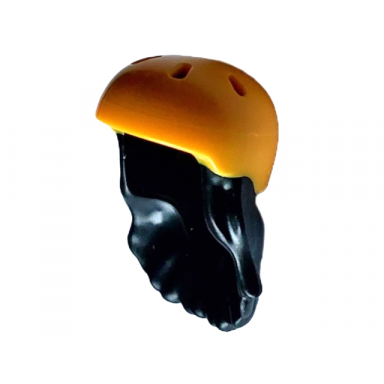 mini doll hair combo hair with hat long with molded bright light orange bicycle helmet pattern