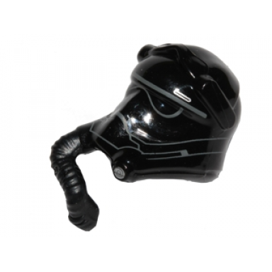 black minifigure headgear helmet with respiratory pipe and sw ep 7 tie fighter pilot first order with two white lines pattern