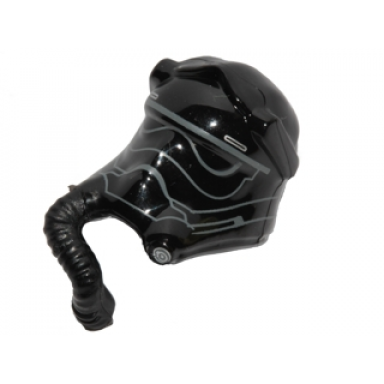 black minifigure headgear helmet with respiratory pipe and sw ep 8 tie fighter pilot first order with three white lines pattern