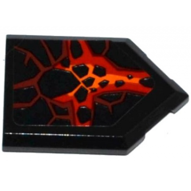 black tile modified 2 x 3 pentagonal with red and orange cracks and black stones lava pattern sticker - set 70313