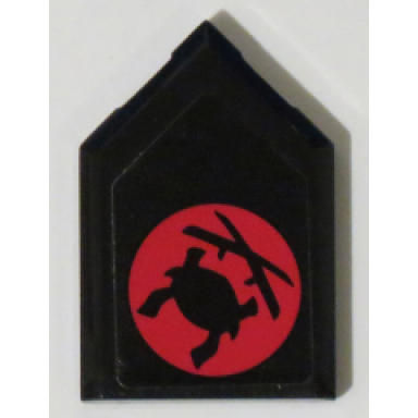 black tile modified 2 x 3 pentagonal with red samurai helmet and crossed swords pattern sticker - set 70596