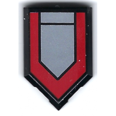 black tile modified 2 x 3 pentagonal with silver shield and red border pattern
