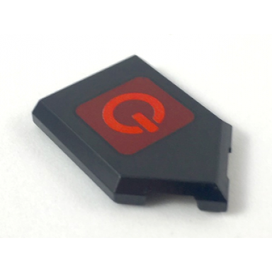 black tile modified 2 x 3 pentagonal with red power symbol on dark red background pattern