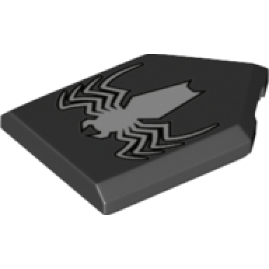 black tile modified 2 x 3 pentagonal with white wide spider venom pattern