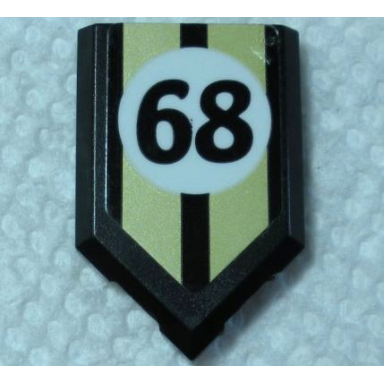 black tile modified 2 x 3 pentagonal with gold stripes and black 68 in white circle pattern sticker - set 75884