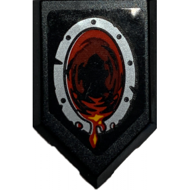 black tile modified 2 x 3 pentagonal with silver ring and lava tunnel pattern 1 sticker - set 70323