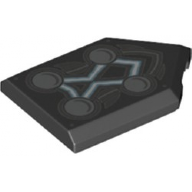 black tile modified 2 x 3 pentagonal with 4 circles and blue energy lines pattern