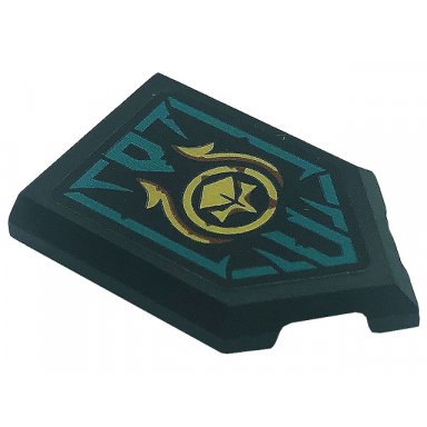 black tile modified 2 x 3 pentagonal with gold skull reddish brown rust and dark turquoise border pattern sticker - set 71755