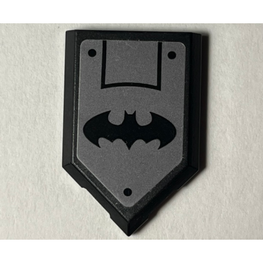 black tile modified 2 x 3 pentagonal with black batman logo and rivets on dark bluish gray background pattern sticker - set 76117