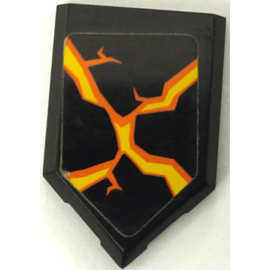 black tile modified 2 x 3 pentagonal with cracked rock with orange and yellow lava pattern sticker - set 70325