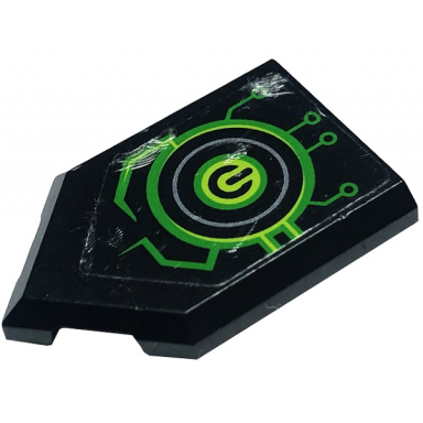black tile modified 2 x 3 pentagonal with lime power button and circuitry pattern model left side sticker - set 72003