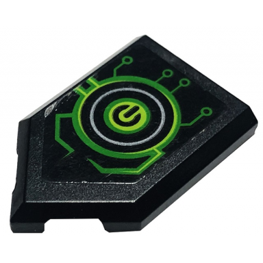 black tile modified 2 x 3 pentagonal with lime power button and circuitry pattern model right side sticker - set 72003