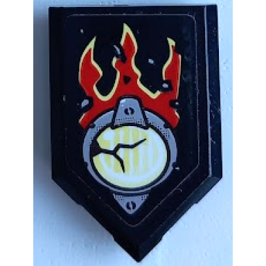 black tile modified 2 x 3 pentagonal with broken headlight bright light yellow and red flames pattern sticker - set 70421