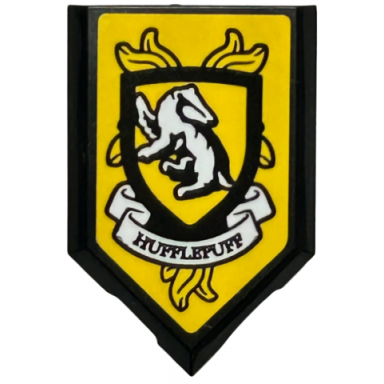 black tile modified 2 x 3 pentagonal with hp hufflepuff house crest pattern sticker - set 76416