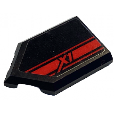 black tile modified 2 x 3 pentagonal with red stripe and x1 pattern sticker - set 71737