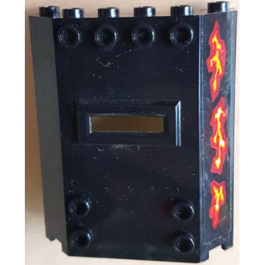 black panel 2 x 6 x 6 with window slot with 3 dark red and bright light orange lava cracks pattern sticker - set 70323