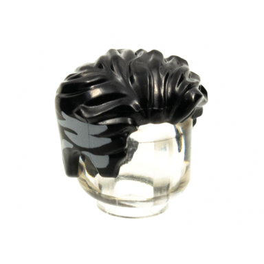 black minifigure hair swept left tousled with slight widows peak and short sideburns with light bluish gray streaks on sides pattern