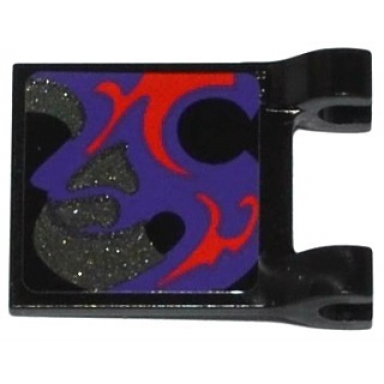 black flag 2 x 2 square with dark purple dark silver and red swirls pattern on both sides top stickers - set 70728