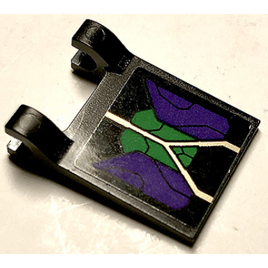 black flag 2 x 2 square with dark purple and green armor plates and gold circuitry pattern sticker - set 76097