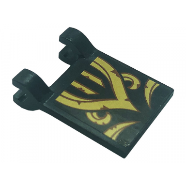 black flag 2 x 2 square with gold scrollwork symbols and reddish brown rust pattern sticker - set 71755