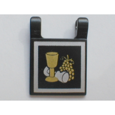 black flag 2 x 2 square with goblets and grapes pattern
