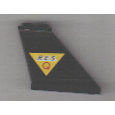 tail 4 x 1 x 3 with black r.e.s and red q on yellow triangle pattern model right side sticker - set 6451