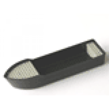 black boat hull unitary 38 x 10 x 5 2 3 floating with raised light gray decks