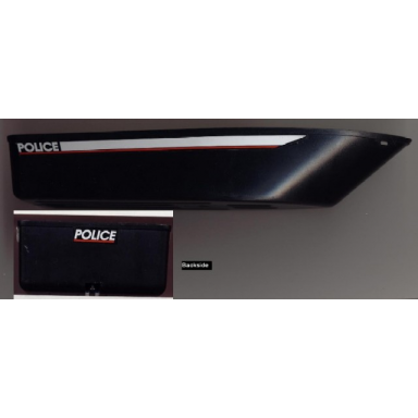 black boat hull unitary 25 x 10 x 4 1 3 floating with white deck with police pattern stickers - set 4012