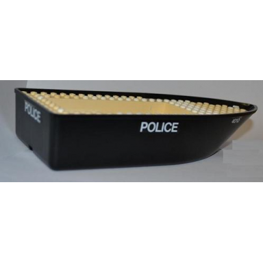 black boat hull unitary 25 x 10 x 4 1 3 floating with white deck with 4010 and police pattern stickers - set 4010