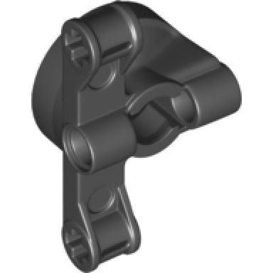 black technic steering wheel hub holder with 2 pin holes and 2 arms with axle holes with slots