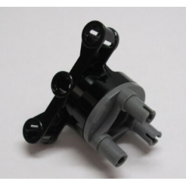 black technic steering axle with 2 pin holes and 2 arms with axle holes with slots with dark bluish gray wheel hub 3 pins round 23801 92909