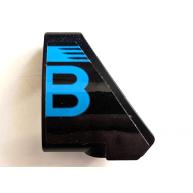black technic panel curved 9 3 x 3 tapered left with dark azure stripe and bugatti logo right half capital letter b pattern sticker - set 42162