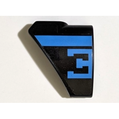 black technic panel curved 9 3 x 3 tapered left with dark azure stripe and bugatti logo left half capital letter e pattern sticker - set 42162