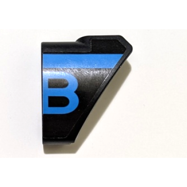 black technic panel curved 10 3 x 3 tapered right with dark azure stripe and bugatti logo right half capital letter b pattern sticker - set 42162